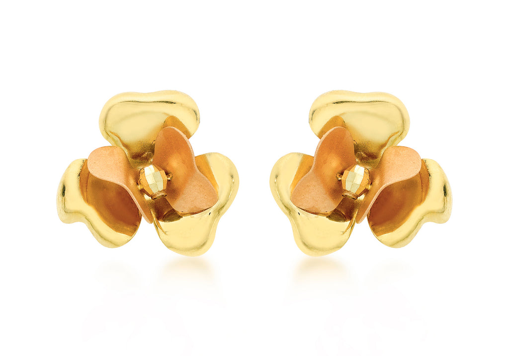 9ct 2-Colour Gold 13mm Flower Stud Earrings