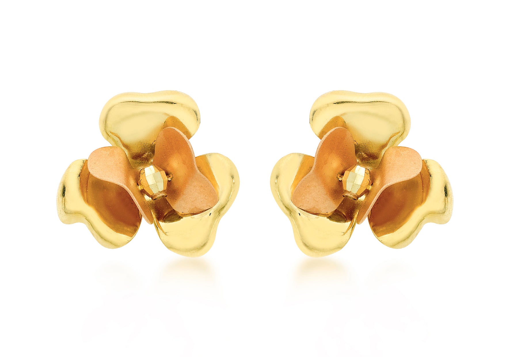9ct 2-Colour Gold 13mm Flower Stud Earrings