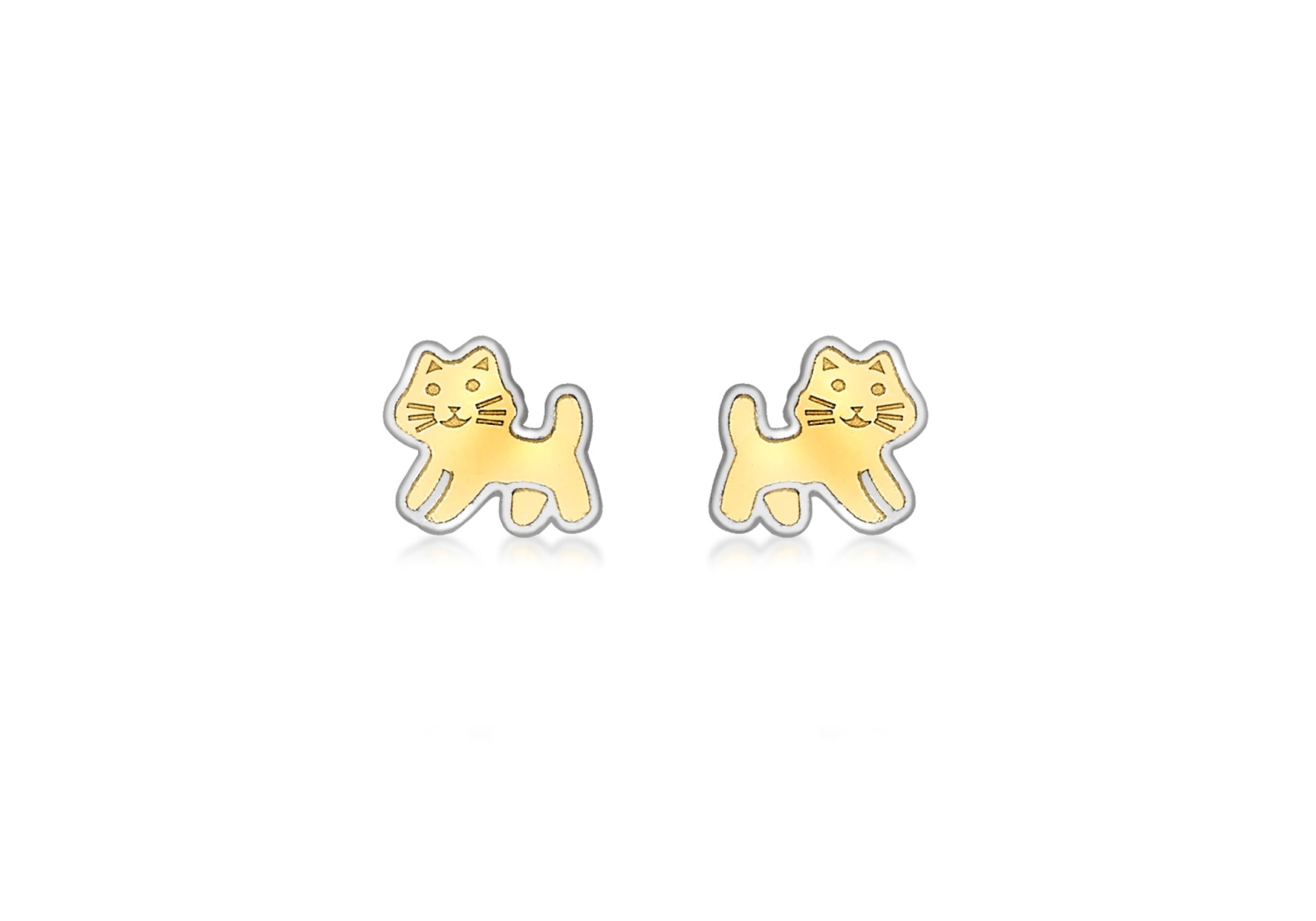 9ct 2-Tone Gold Standing Cat Stud Earrings
