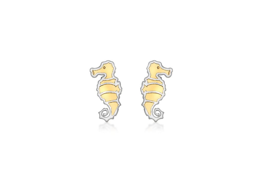 9ct 2-Colour Gold Seahorse Stud Earrings