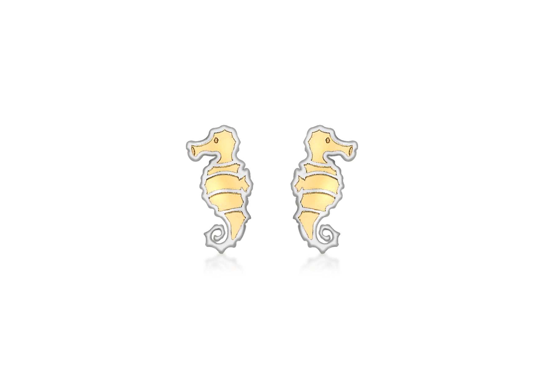 9ct 2-Colour Gold Seahorse Stud Earrings