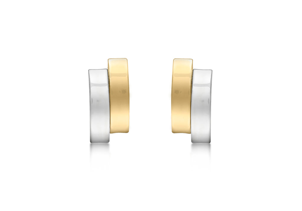 9ct 2-Tone Gold Asymmetric Double Bars Stud Earrings