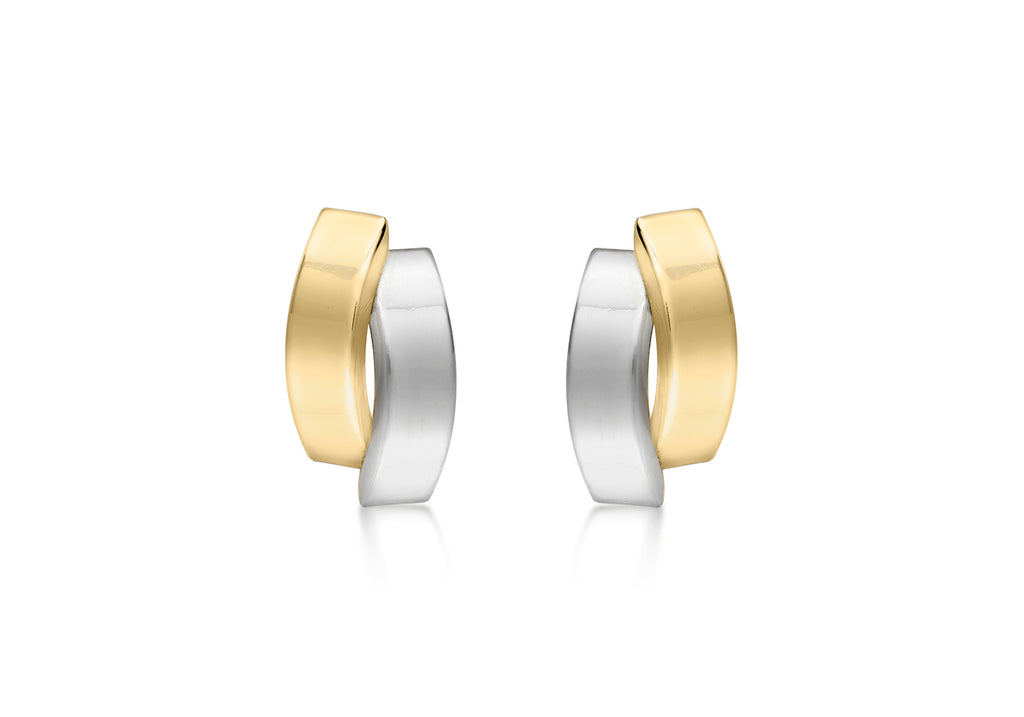 9ct 2-Tone Gold 6.5mm x 12mm Asymmetric Double-urved-Bars Stud Earrings