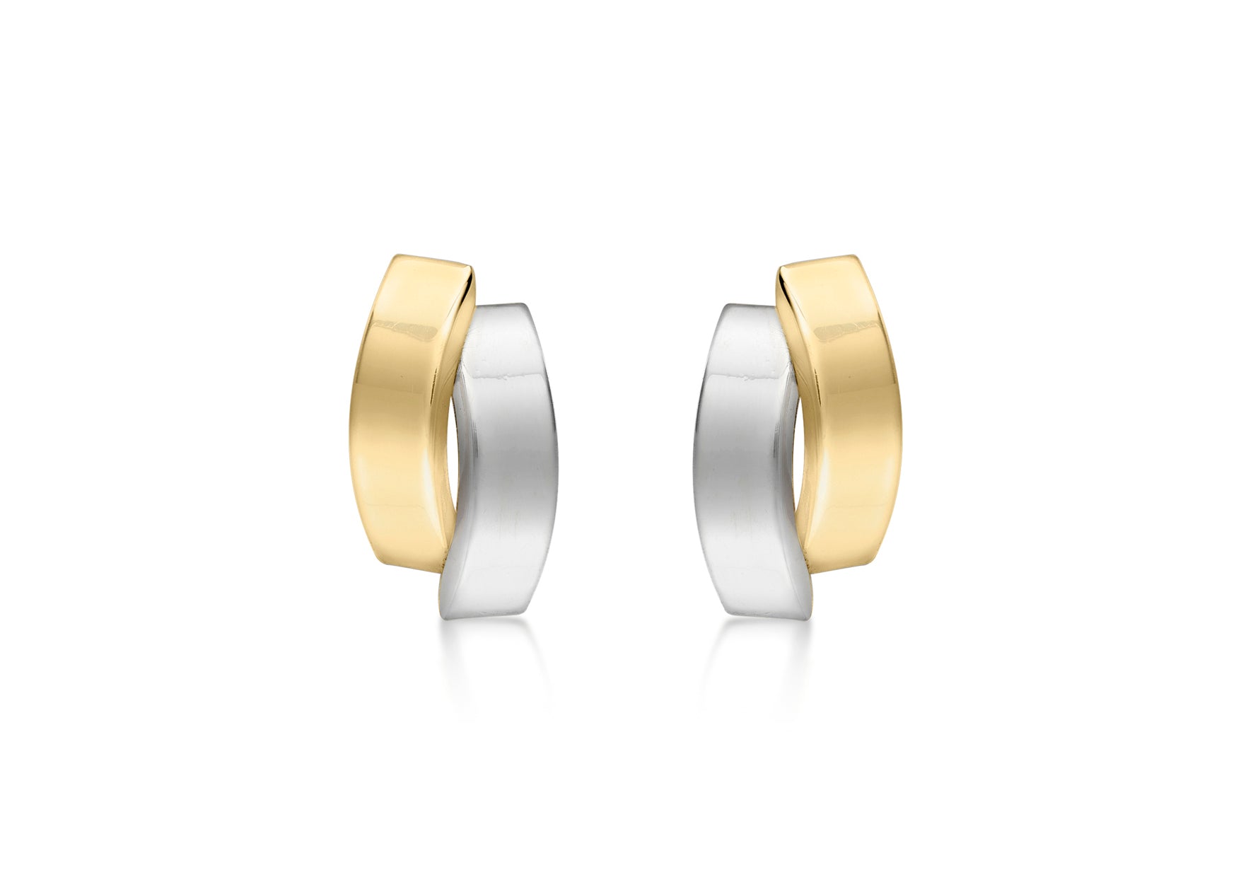 9ct 2-Tone Gold 6.5mm x 12mm Asymmetric Double-urved-Bars Stud Earrings