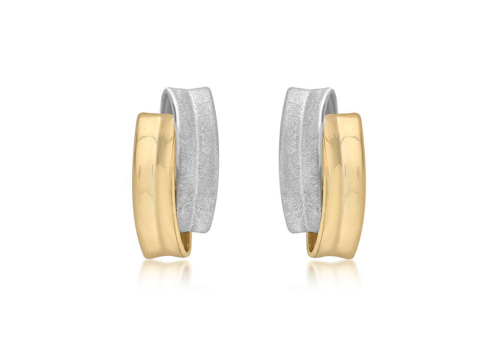9ct 2-Tone Gold Satin and Polished Overlap Stud Earrings