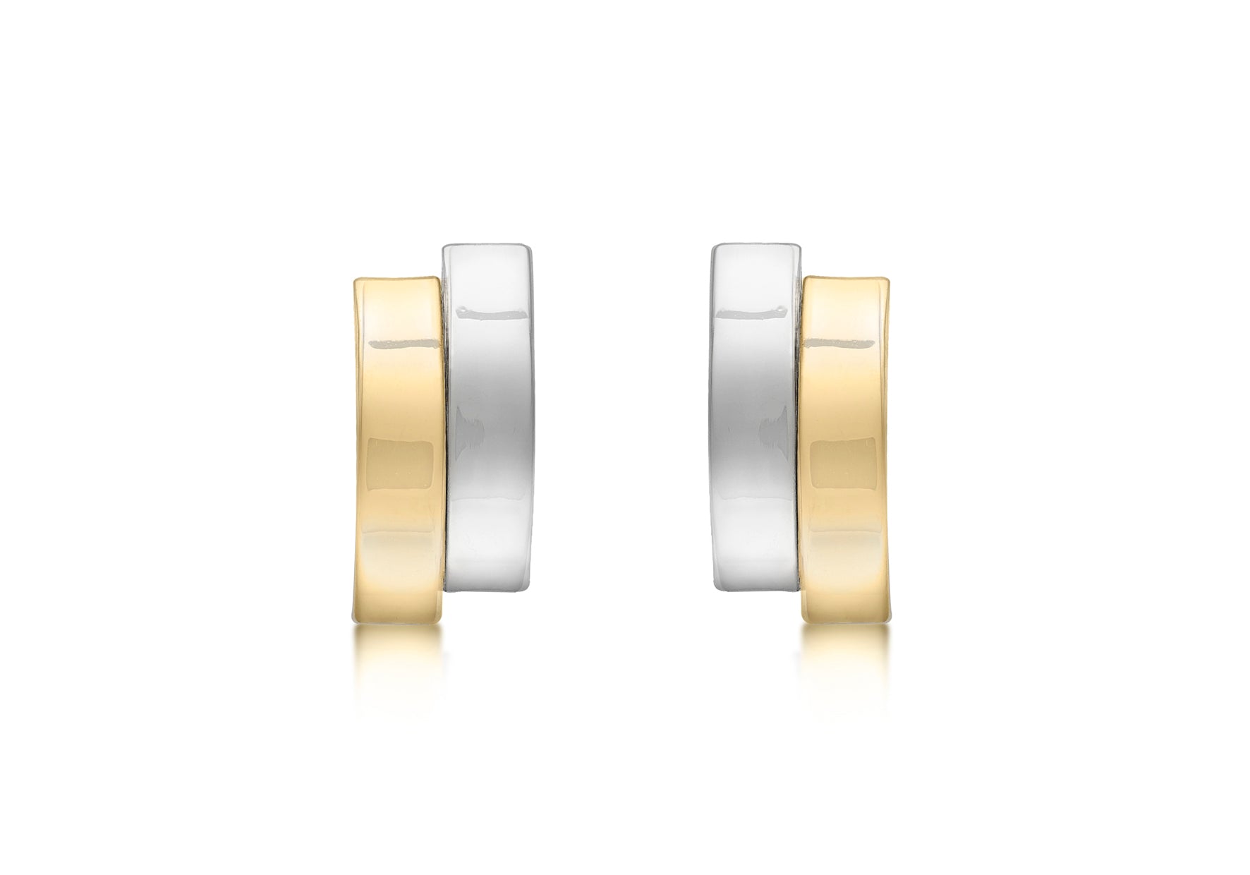 9ct 2-Tone Gold Asymmetric Double urved Bars Stud Earrings