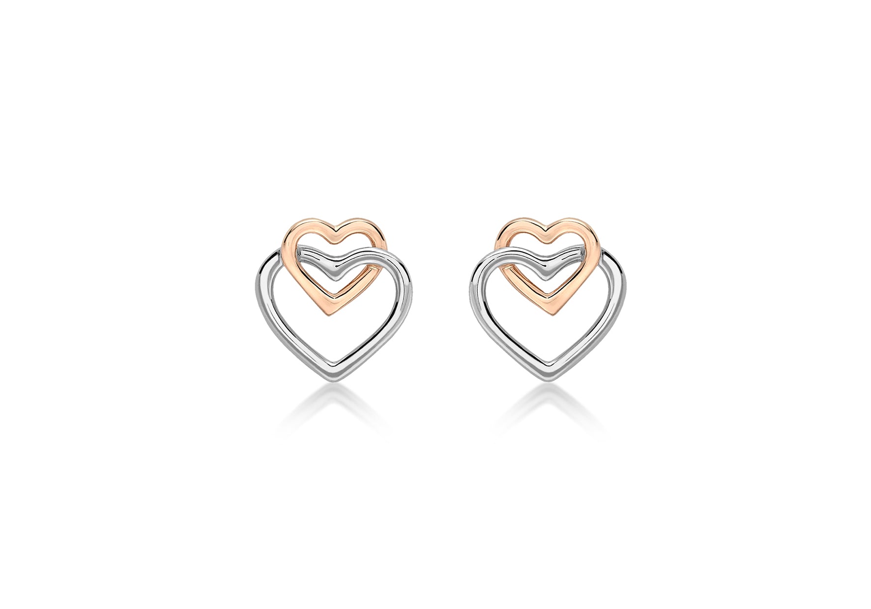 9ct 2-Colour Gold Linked Hearts Stud Earrings
