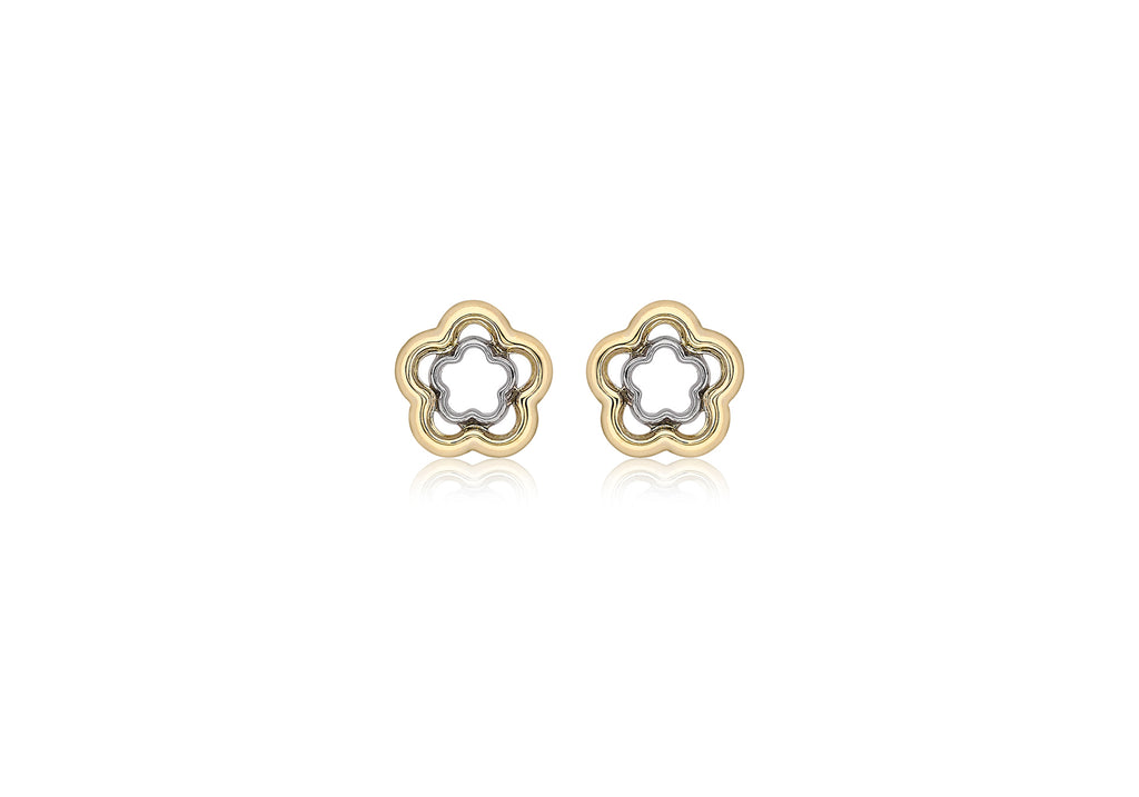 9ct 2-Colour Gold 9.2mm x 9.3mm Double Flower Stud Earrings