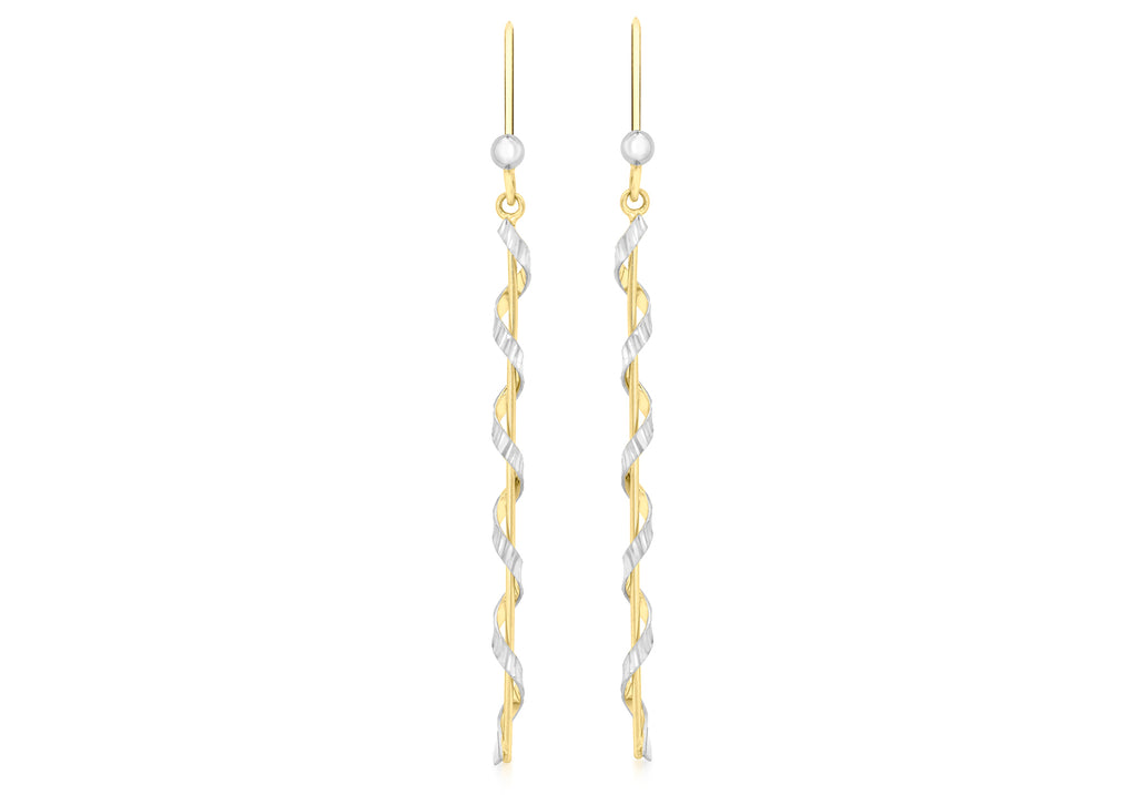 9ct 2-Colour Gold Twist Drop Earrings