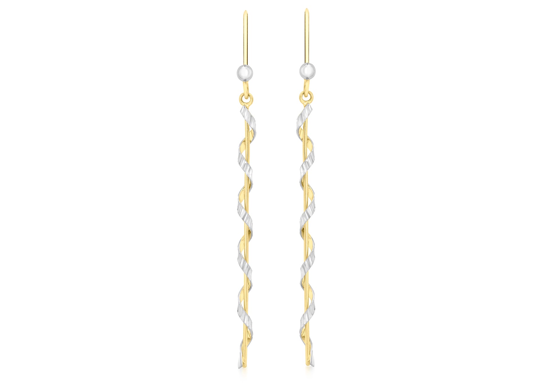 9ct 2-Colour Gold Twist Drop Earrings