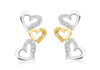 9ct 2-Colour Gold 0.06t Diamond Triple-Heart Stud Earrings