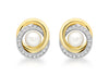 9ct 2-Colour Gold 15mm Zirconia  and Pearl Swirl Stud Earrings