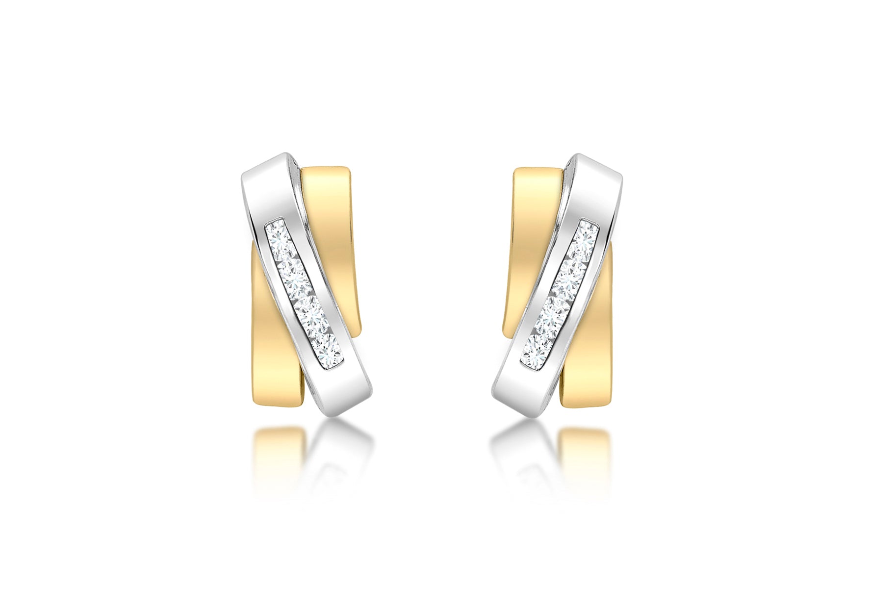 9ct 2-Tone Gold Zirconia  Overlap Triple-Bars Stud Earrings