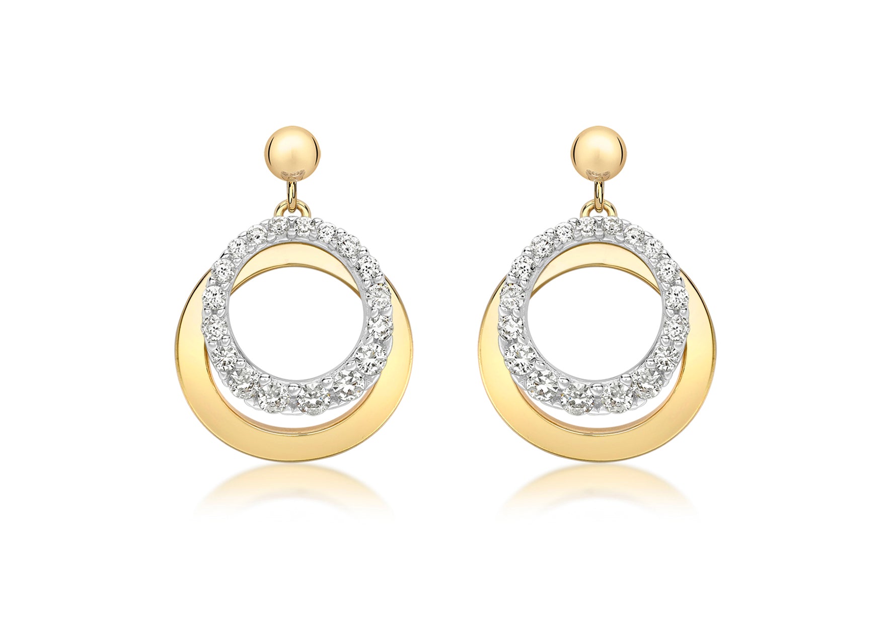 9ct 2-Colour Gold Zirconia  urved Ring and Plain urved Ring Drop Earrings
