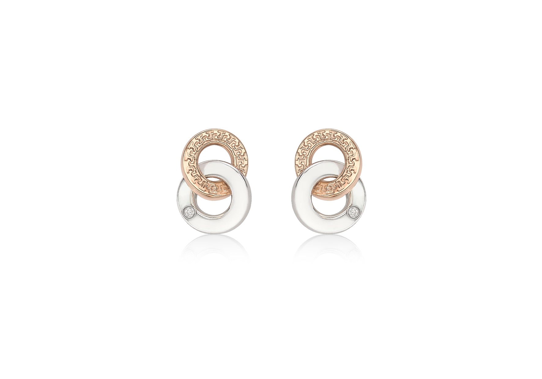 9ct 2-Tone Gold Zirconia  7.9mm x 11.3mm Double-Ring Stud Earrings