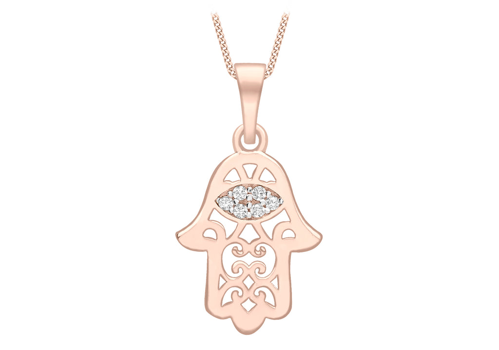 9ct 2-Tone Gold Zirconia  Filigree Hamsa Pendant
