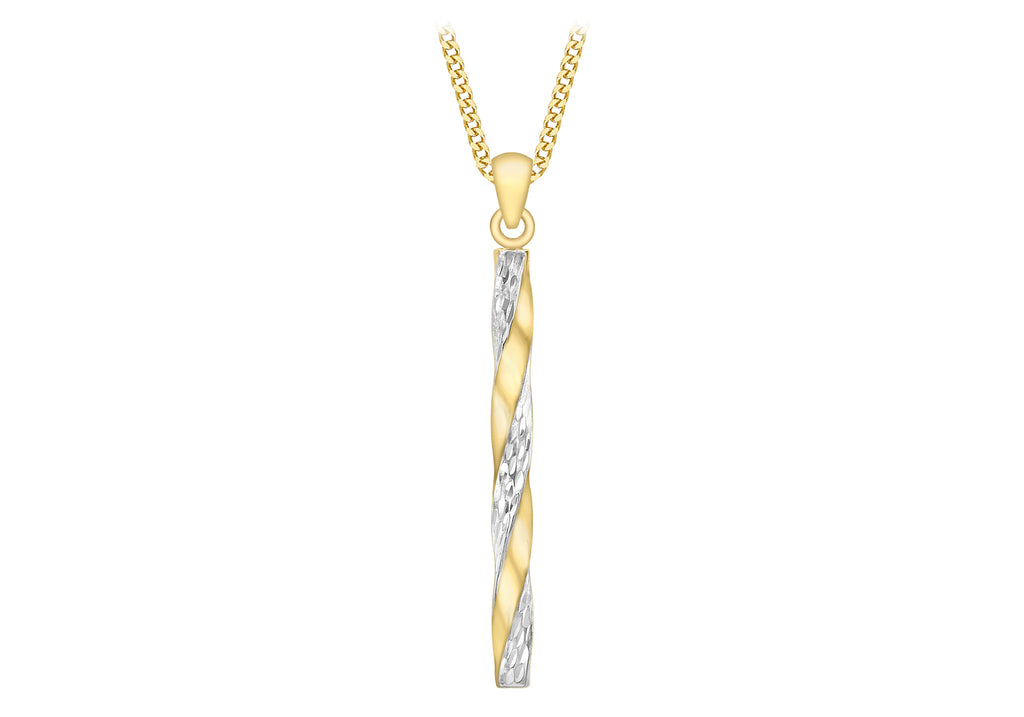 9ct 2-Colour Gold 2.85mm x 37mm Twist Diamond Cut Pole Pendant