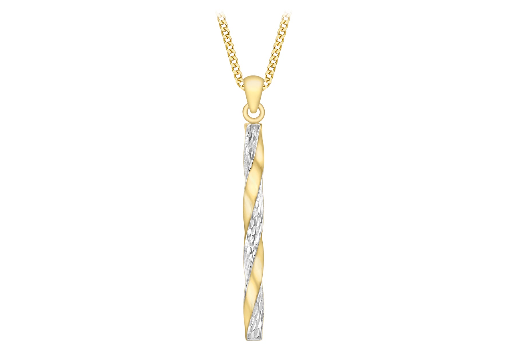 9ct 2-Colour Gold 2.85mm x 37mm Twist Diamond Cut Pole Pendant