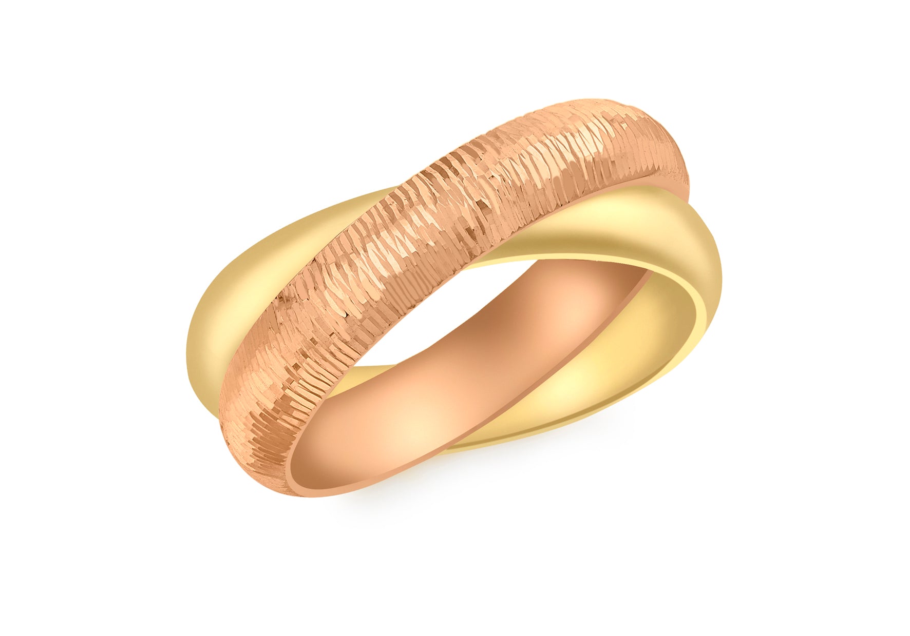 9ct 2-Colour Gold Diamond Cut Double Band Ring