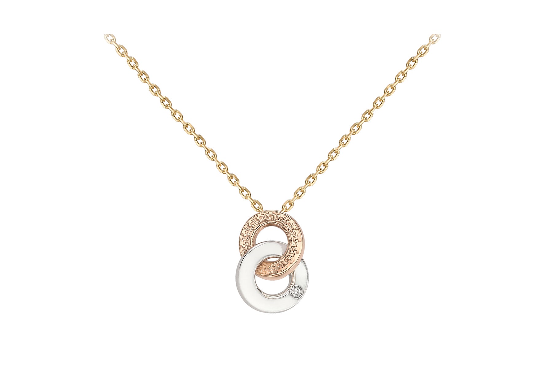 9ct 3-Tone Gold Zirconia  Double-Ring Adjustable Necklace