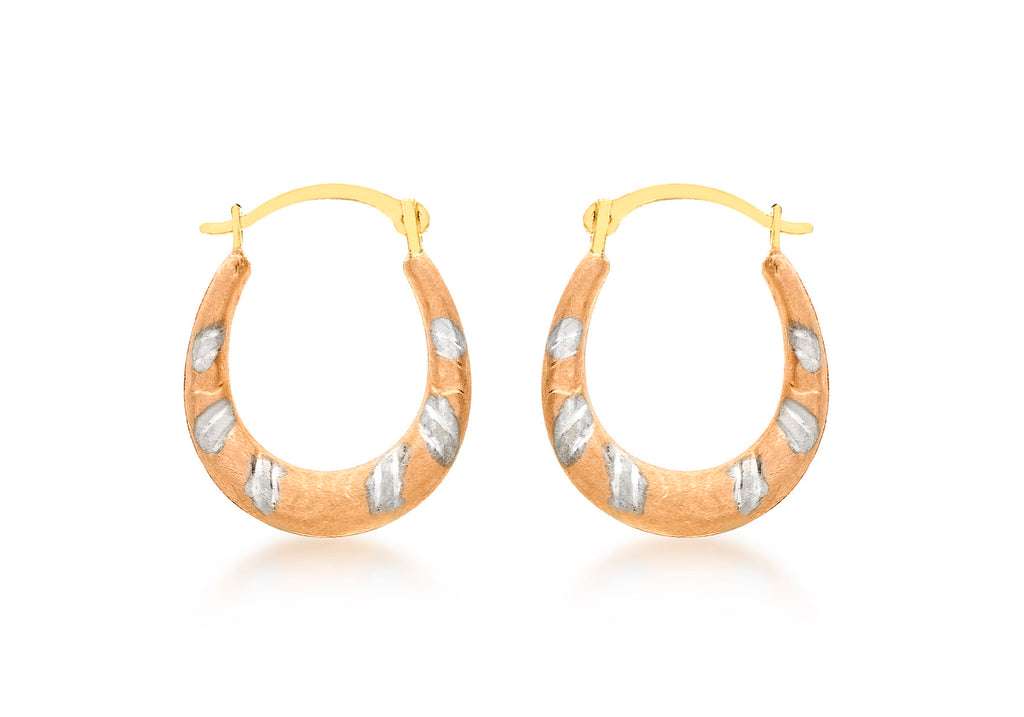 9ct 3-Colour Gold Patterned Creole Earrings