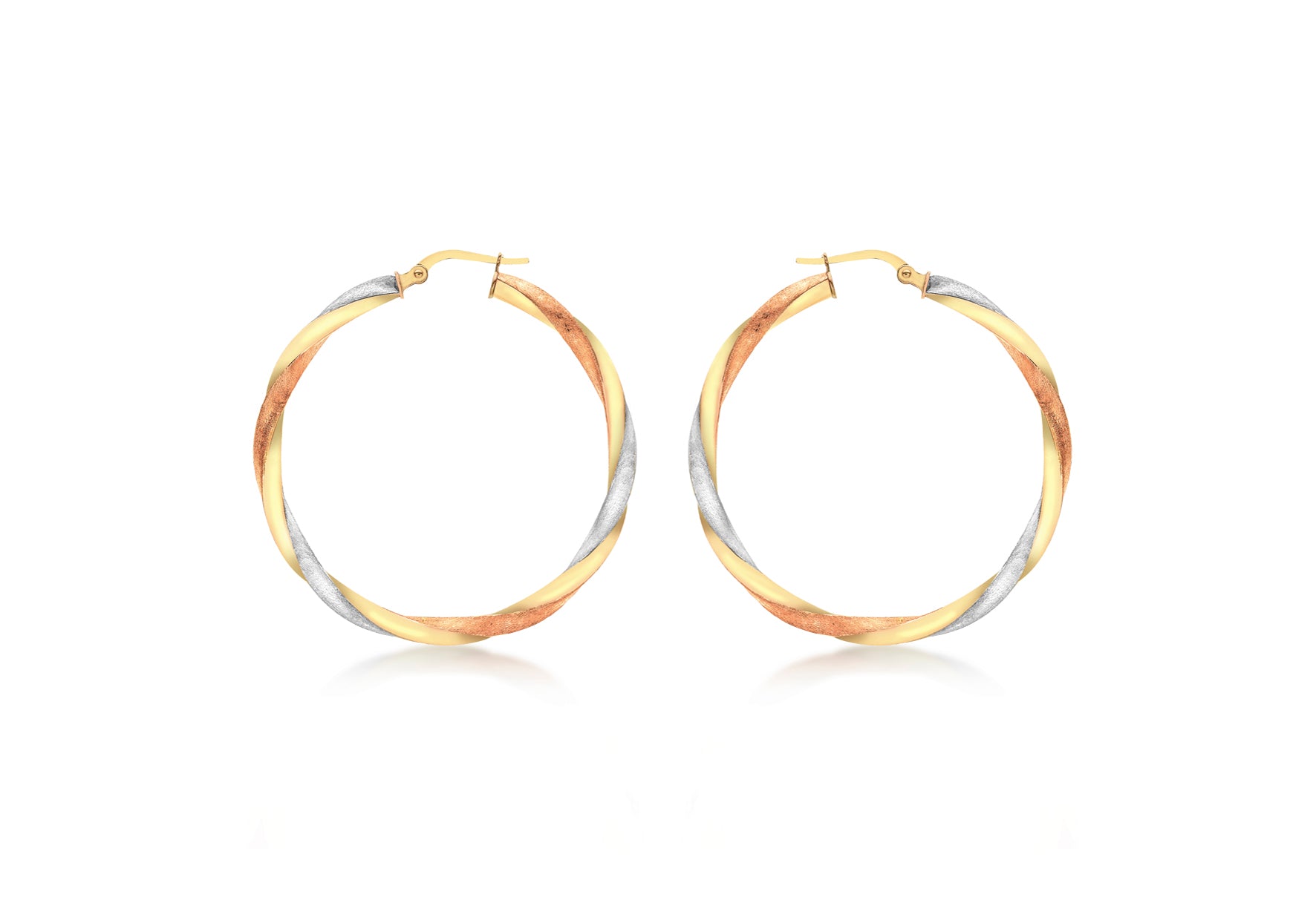 9ct 3-Colour Gold 40mm Satin Twist Creole Earrings