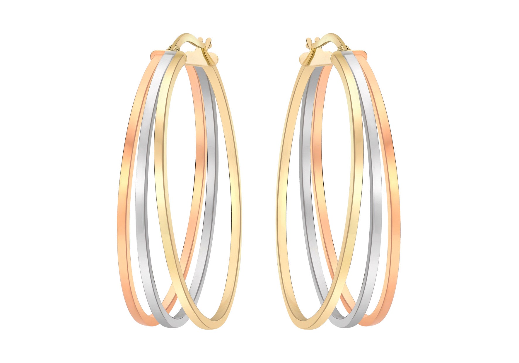 9ct 3-Colour Gold Oval Polished Creole Earrings