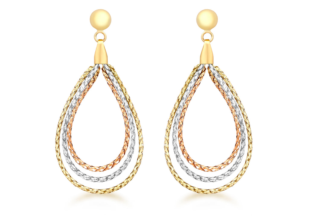 9ct Tri-Colour Gold Woven Drop Earrings