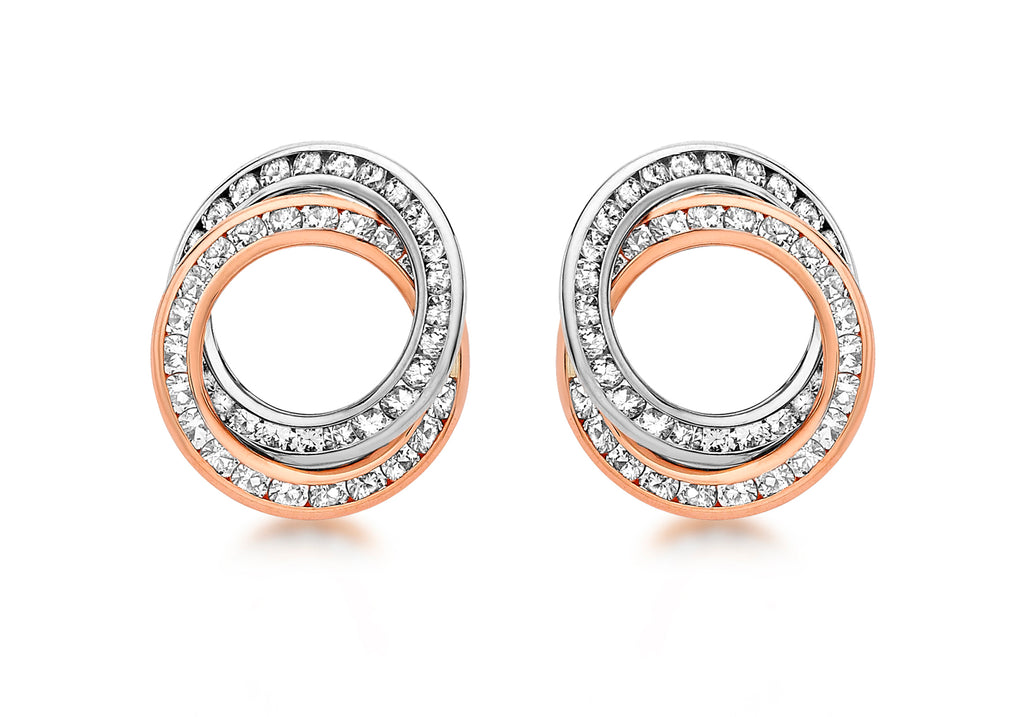 9ct 2-Colour Gold Zirconia  13mm x 15m Round Knot Stud Earrings