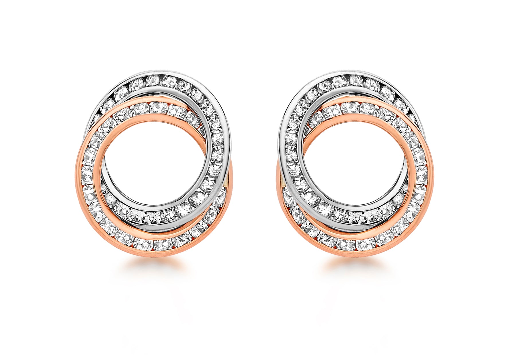 9ct 2-Colour Gold Zirconia  13mm x 15m Round Knot Stud Earrings