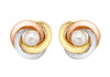 9ct 3-Colour Gold 15mm Knot and Pearl Stud Earrings