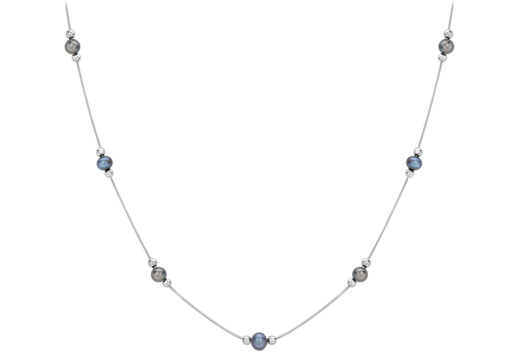 9ct White Gold Pearl and Snake Chain Necklace  46m/18"9