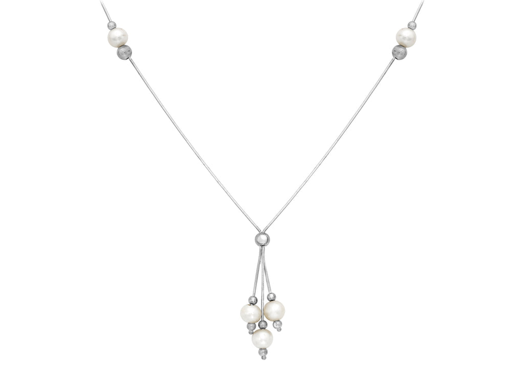9ct White Gold Pearl Cluster Drop on Snake Chain Necklace  43m/17"9