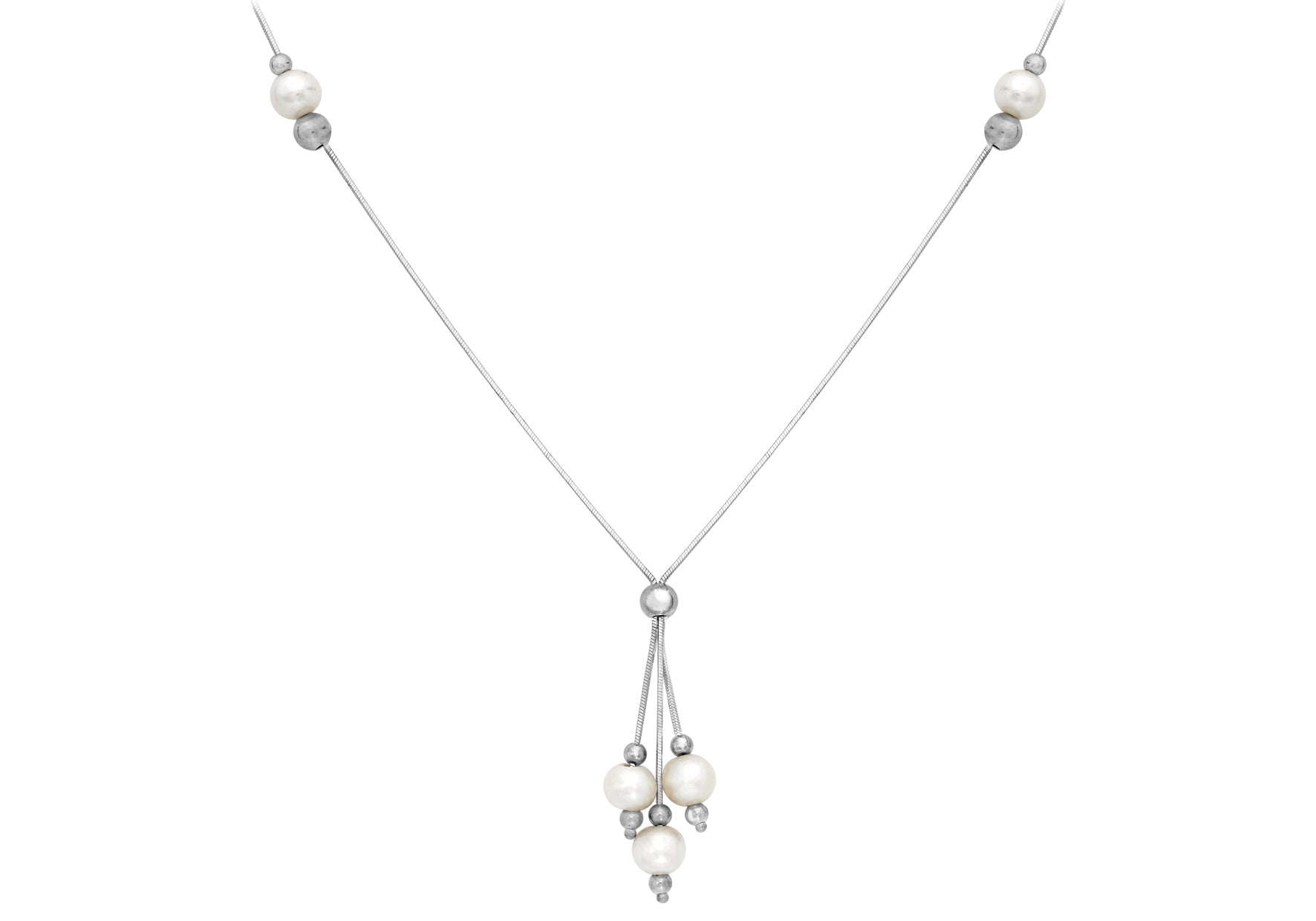 9ct White Gold Pearl Cluster Drop on Snake Chain Necklace  43m/17"9