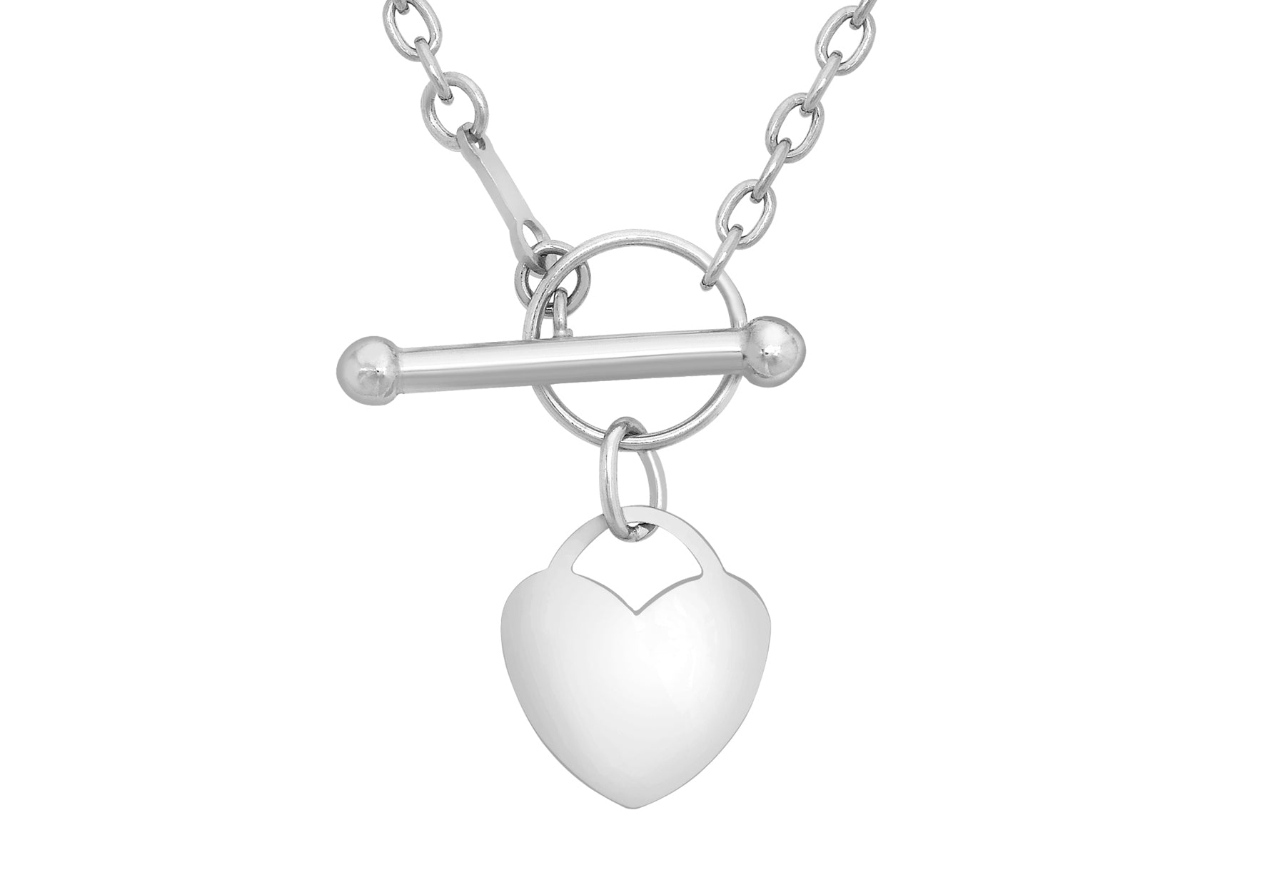 9ct White Gold 11.8mm x 13.2mm Mini Heart Charm T-Bar Necklace  41m/16"9