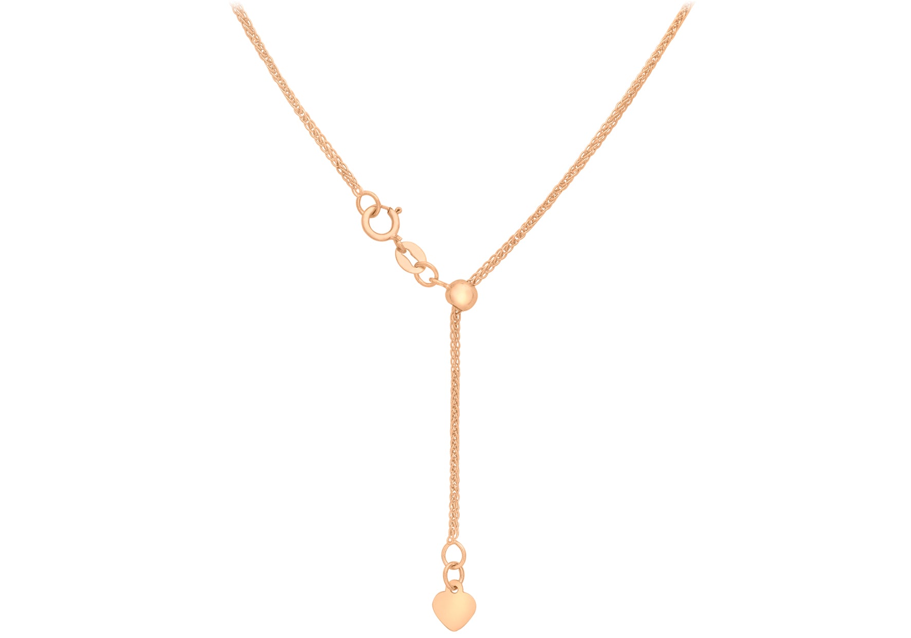 9ct Rose Gold 25 Adjustable Heart Slider Spiga Chain 56m/22"9