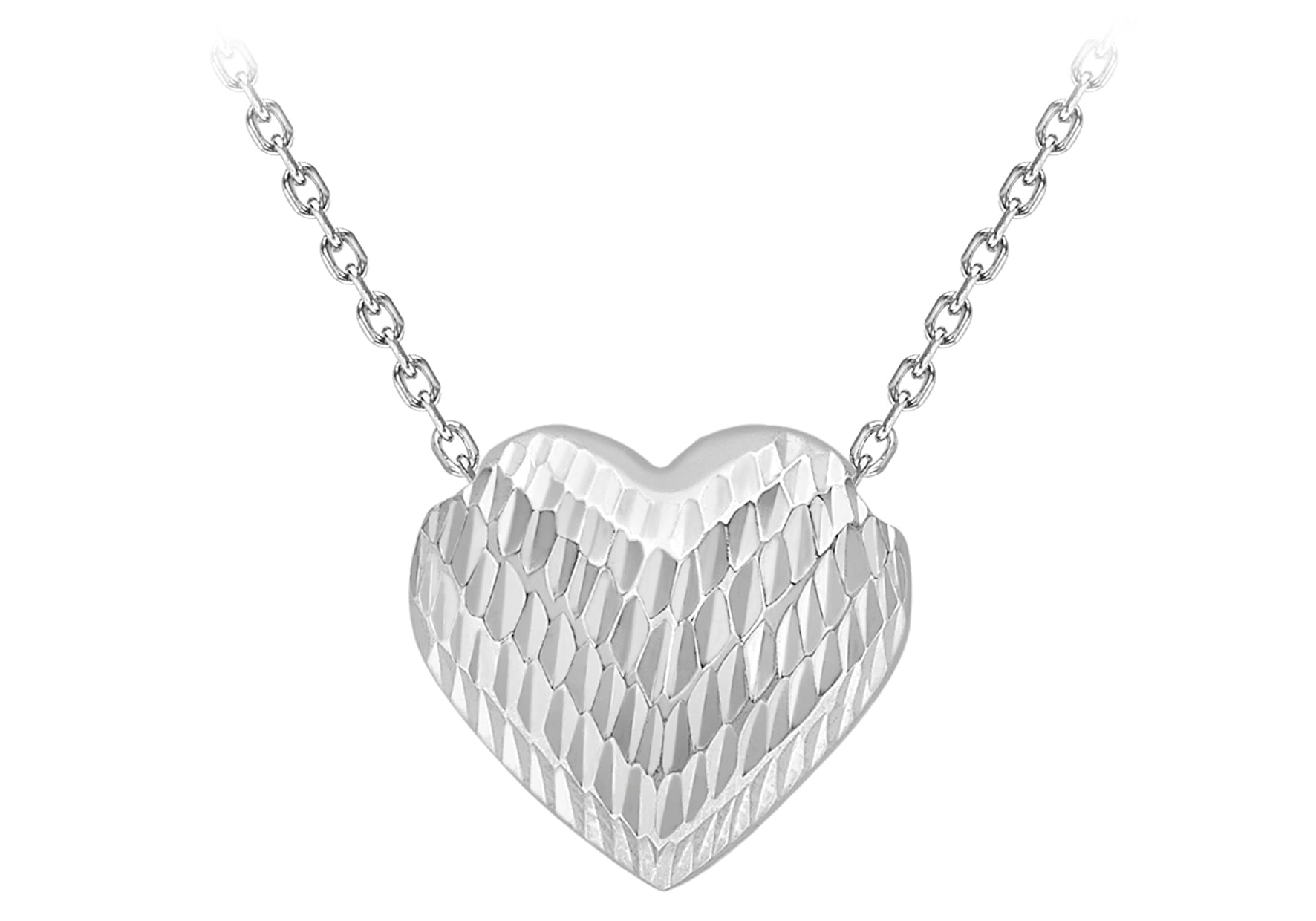 9ct White Gold 12.2mm x 11.2mm Diamond Cut Sliding Heart Necklace  44.5m/17.75"9