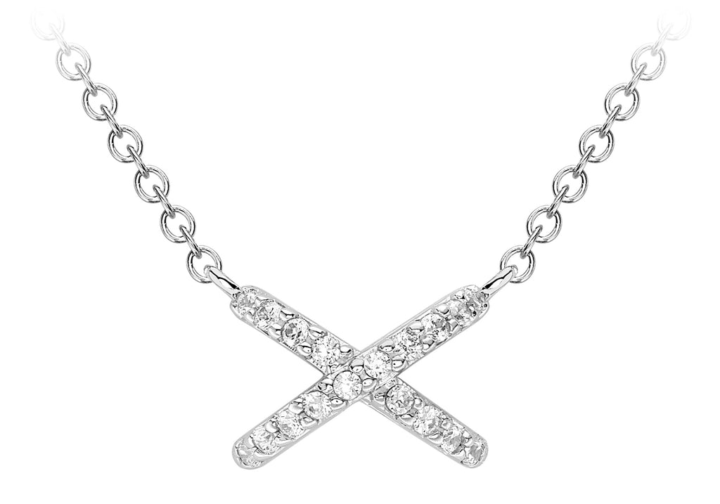 9ct White Gold Zirconia  riss Cross Necklace  46m/18"9