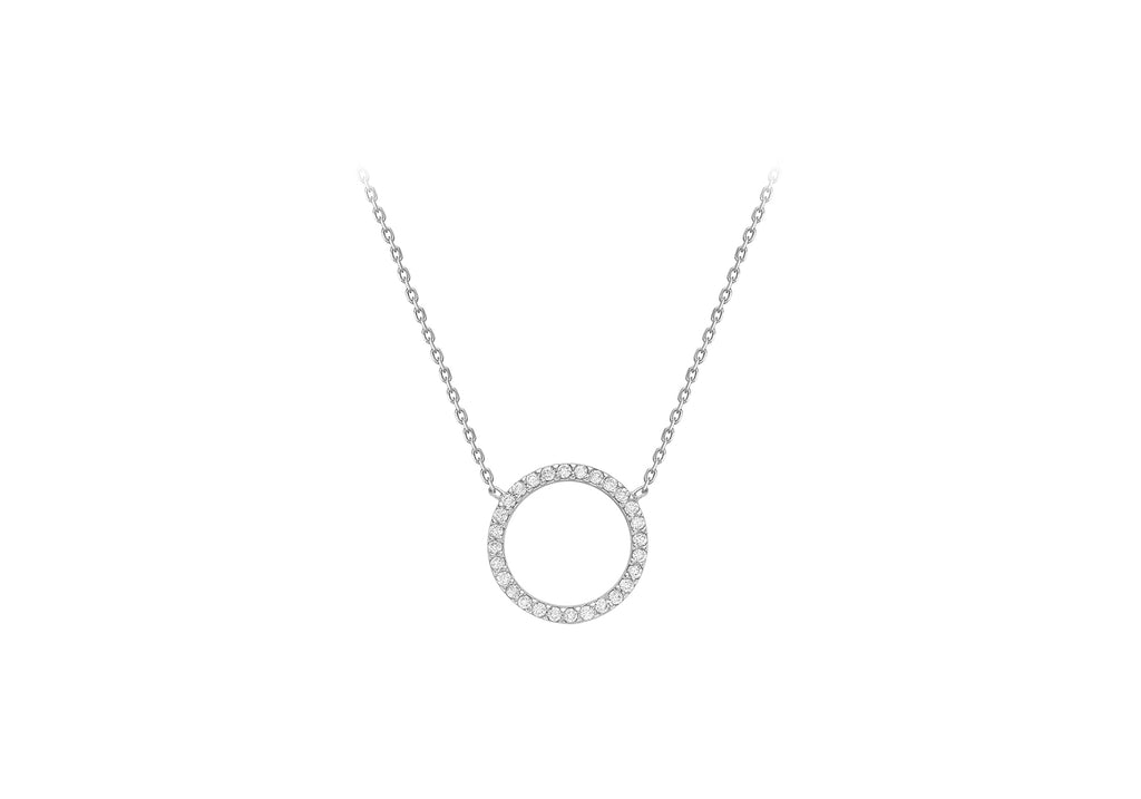 9ct White Gold Zirconia  14.3mm Circle Adjustable Necklace  41m/16"-46m/18"9