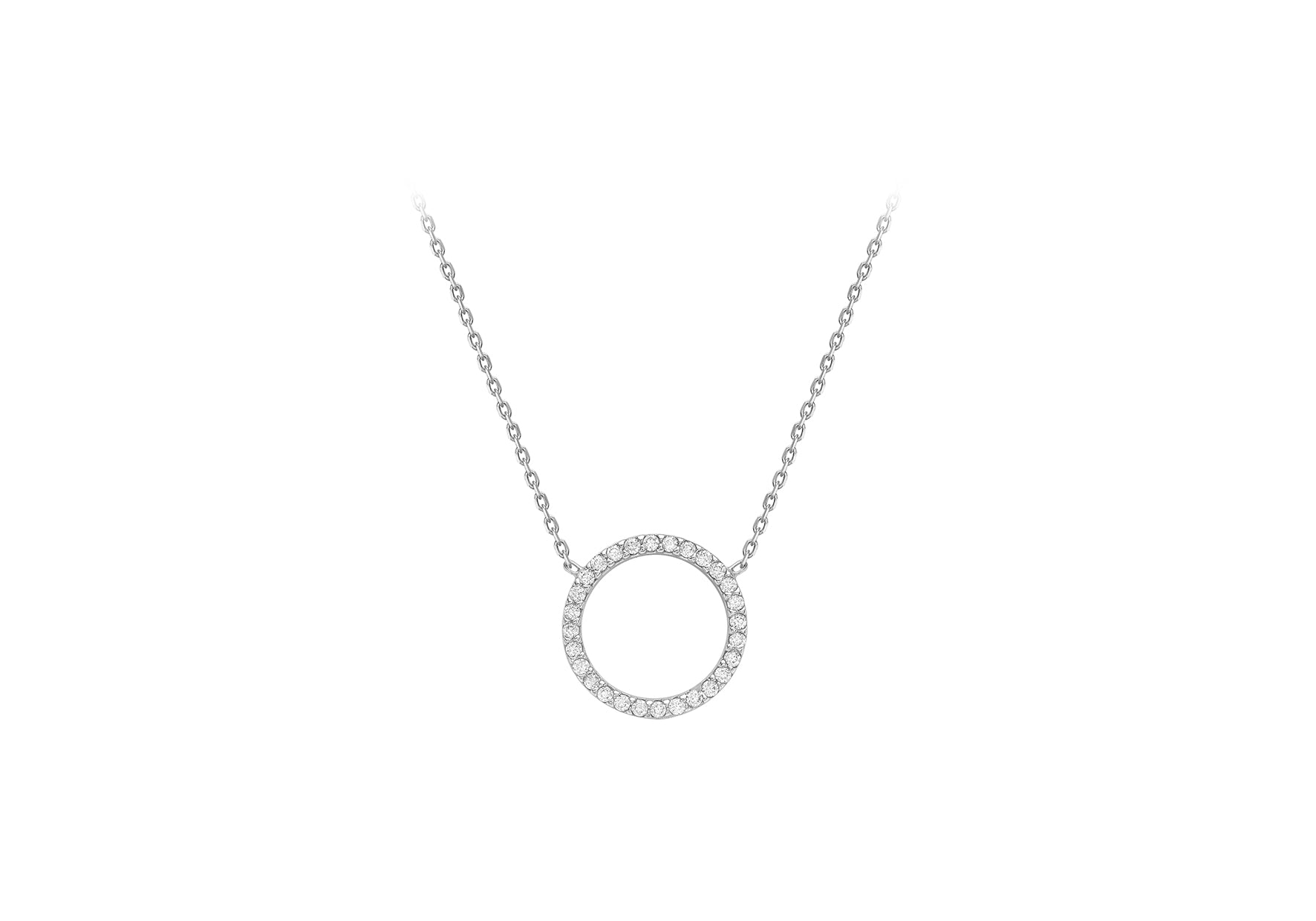9ct White Gold Zirconia  14.3mm Circle Adjustable Necklace  41m/16"-46m/18"9