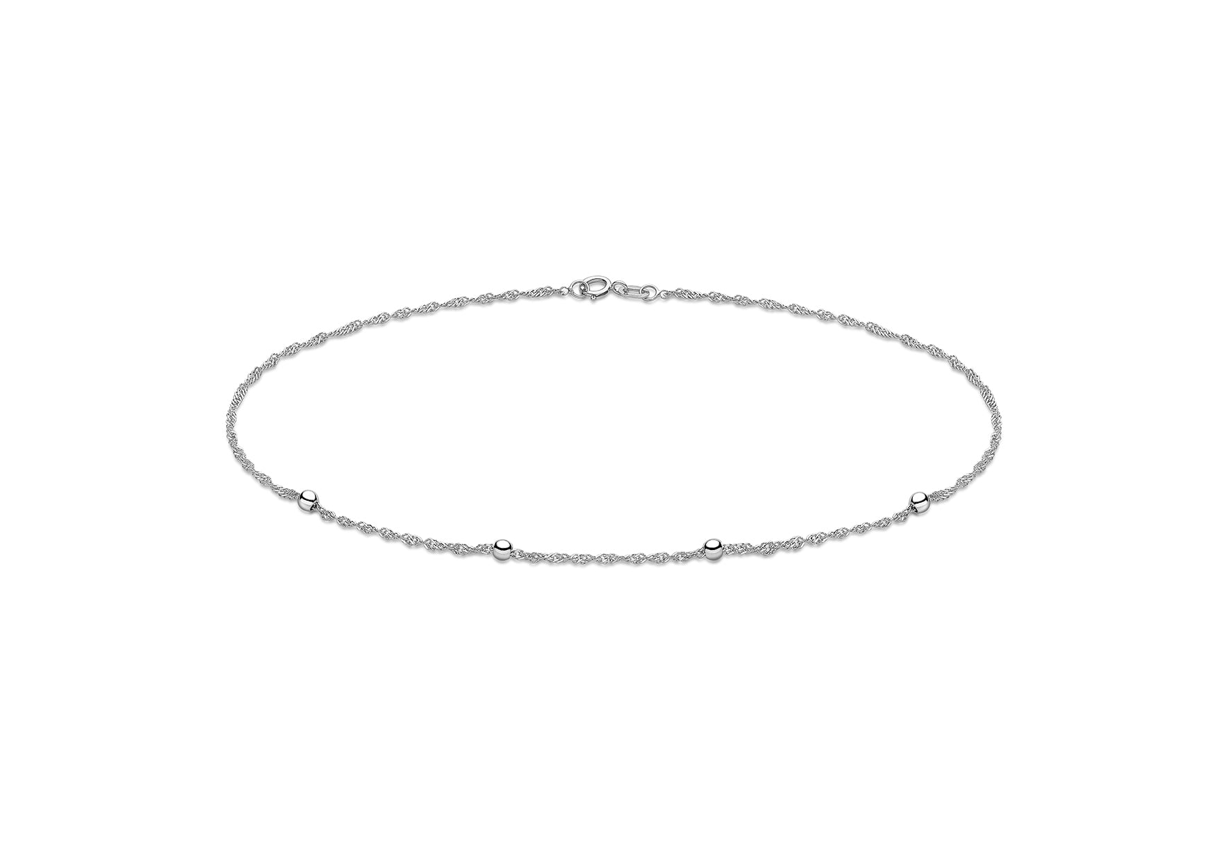 9ct White Gold Twist Curb Chain & Balls Anklet 25.5m/10"9