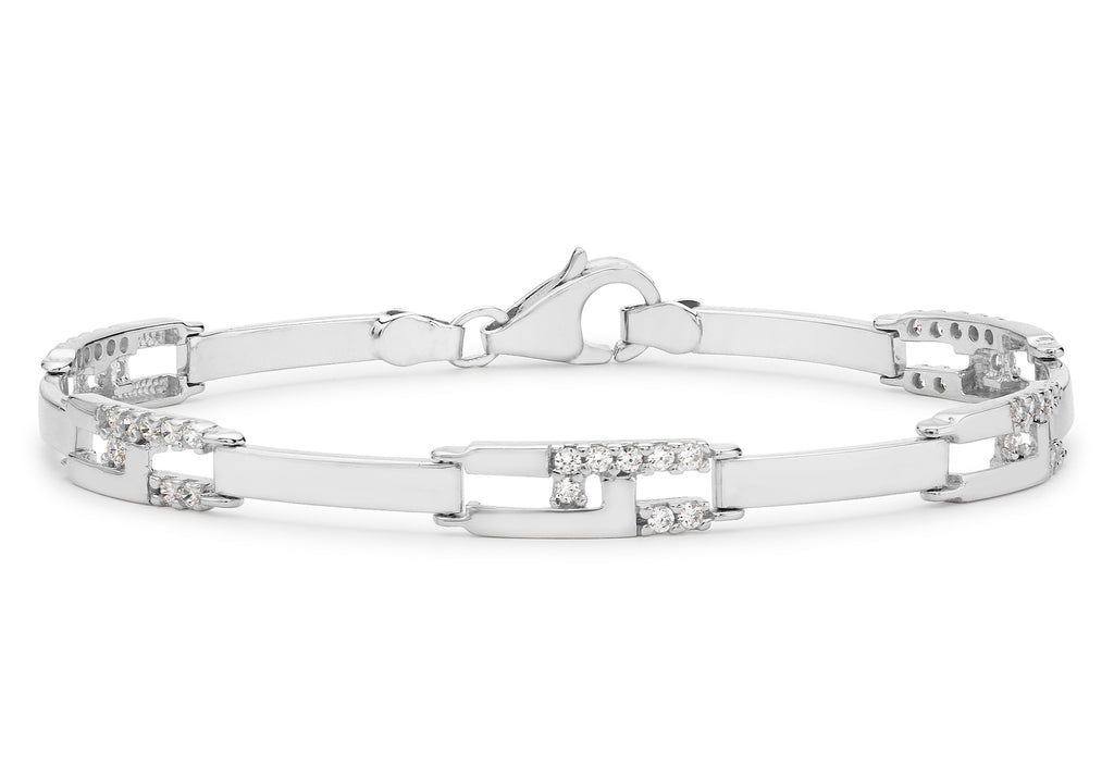 9ct White Gold Zirconia  Rectangular Link Bracelet 19m/7.5"9