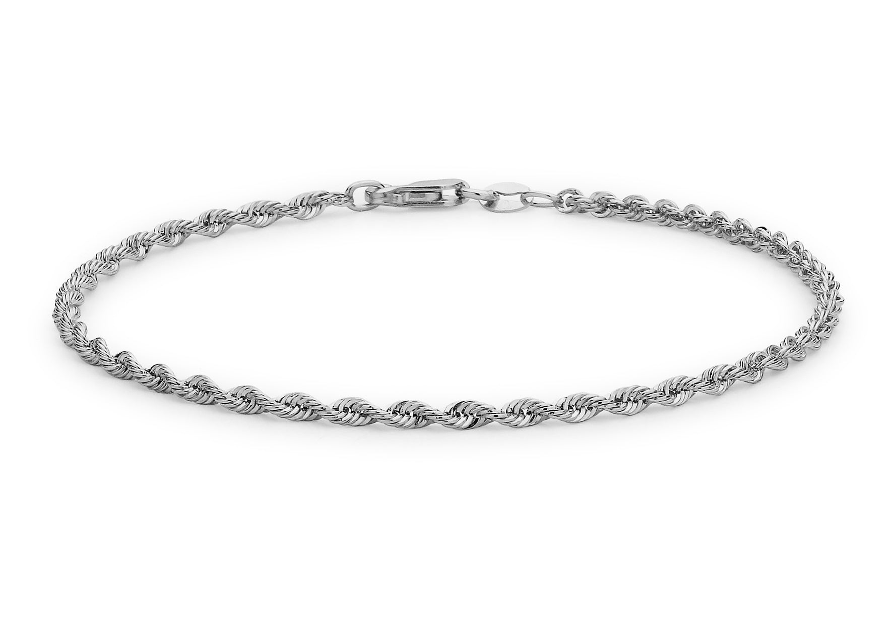 9ct White Gold 30 Hollow Diamond Cut Rope Bracelet 18m/7"9