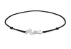 9ct White Gold 0.03ct Diamond 'Peace' Adjustable Black Silk Bracelet 