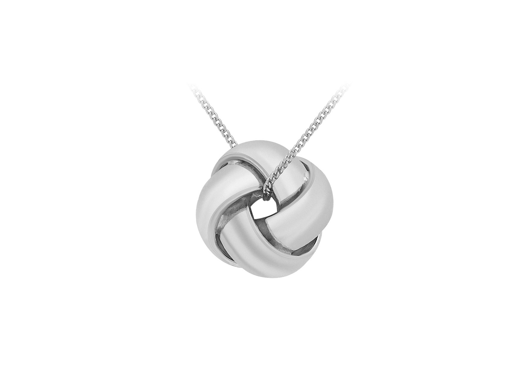 9ct White Gold 9mm 4-Way Knot Pendant on 20 Diamond Cut Curb Chain 46m/18"9