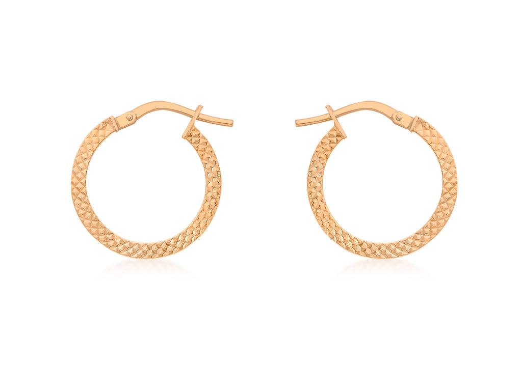 9ct Rose Gold 15mm Cobra Textured Creole Earrings