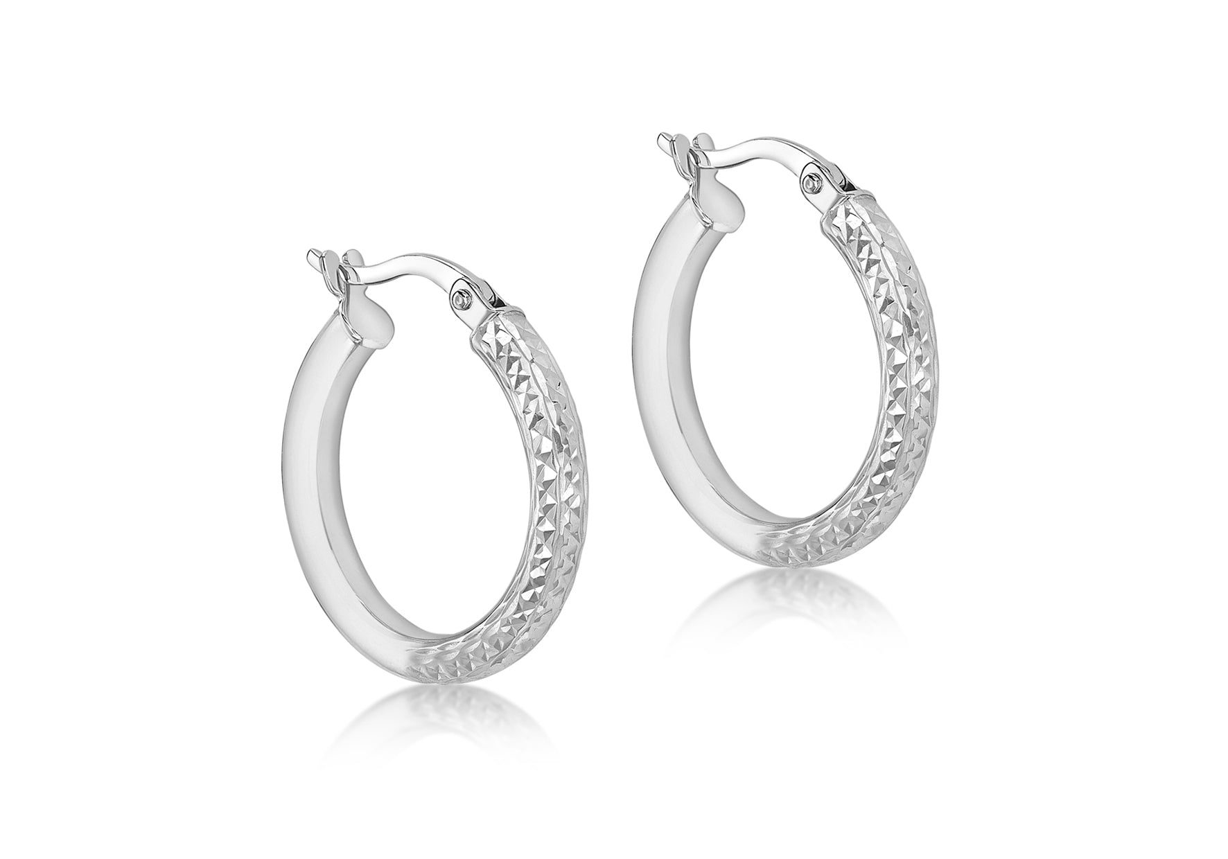 9ct White Gold 19.5mm Diamond Cut Creole Earrings