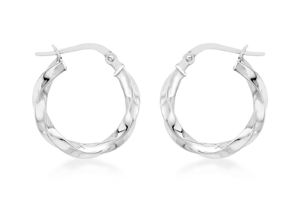 9ct White Gold 17mm Twist Creole Earrings