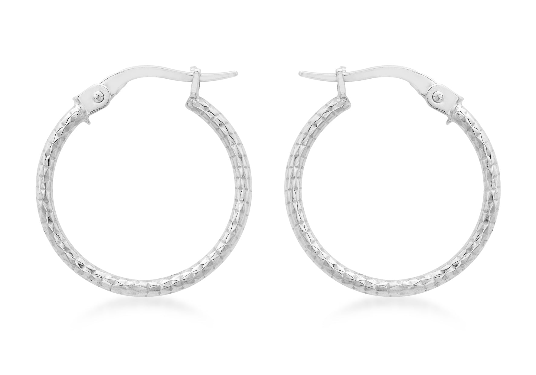 9ct White Gold 18mm Diamond Cut Round Creole Earrings