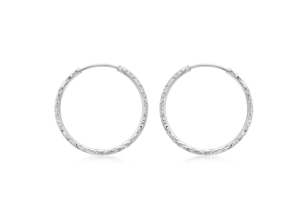 9ct White Gold 27mm Diamond Cut Hoop Earrings